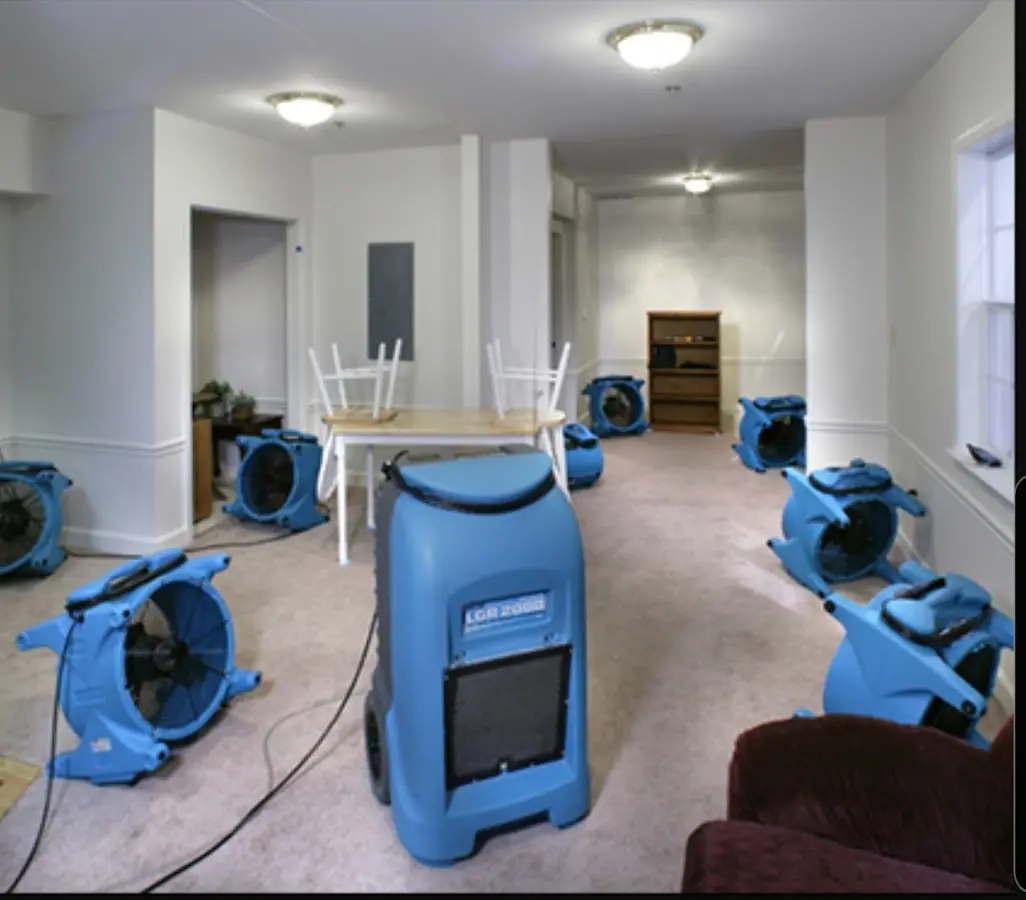 Air movers and dehumidifier setup for Water Extraction & Removal in Monmouth